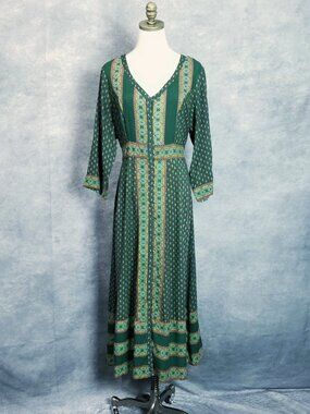 NWT April Cornell Candlelight Peasant Maxi Dress Green Floral Boho Cottagecore L